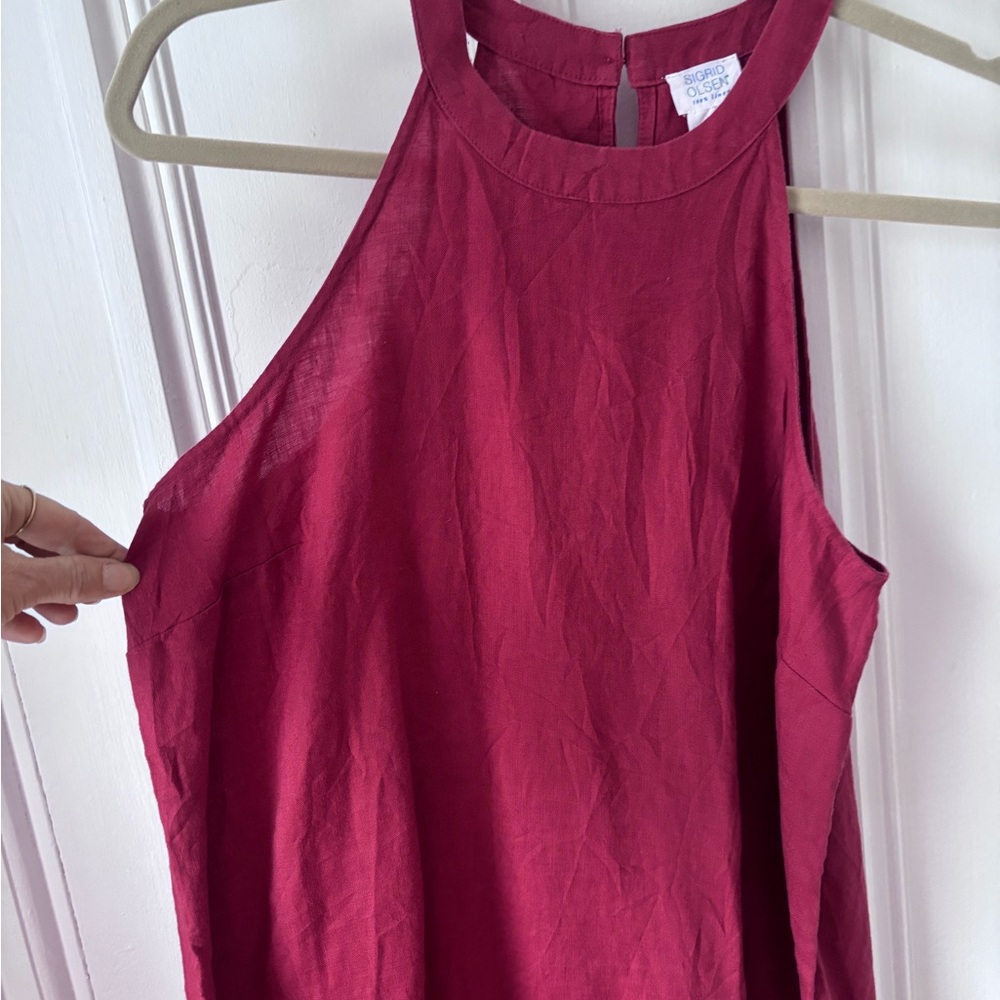 Women’s Sigrid Olsen 100% Linen Shift Dress Back Button Sleeveless Rust Small - Picture 2 of 10